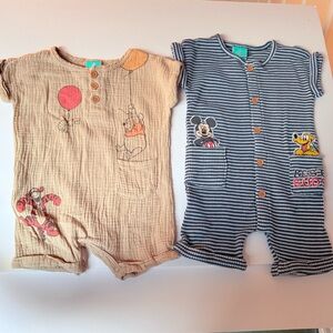 Disney Baby Mickey Winnie the Pooh Romper Set Sz 18 Months Cotton